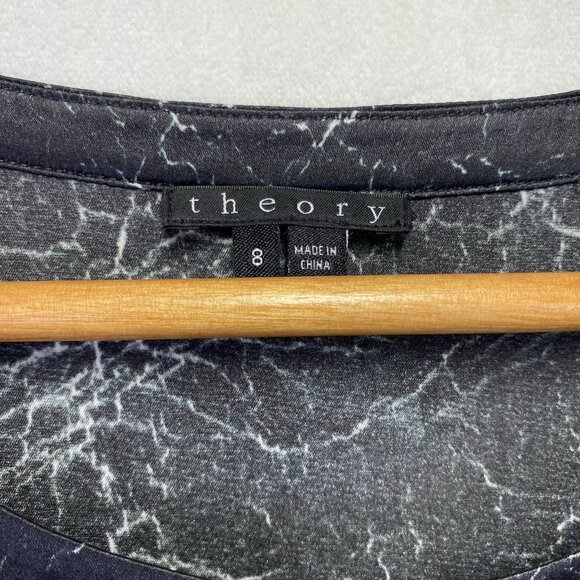 Theory Shaima Cracked Leather Print Silk Shift Dress Women 8 Black Sleeveless - Picture 2 of 12